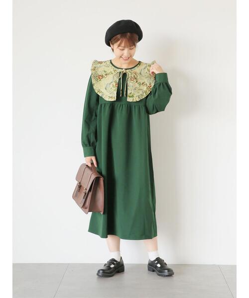 「ehka sopo」 長袖ワンピース F グリーン レディース_画像7