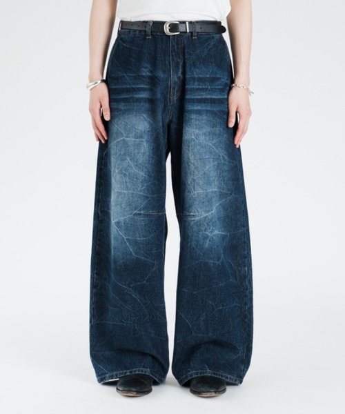 SINSS ワイドパンツ ジーンズ Vintage washed darts denim