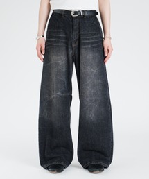 SINSS ワイドパンツ ジーンズ Vintage washed darts denim