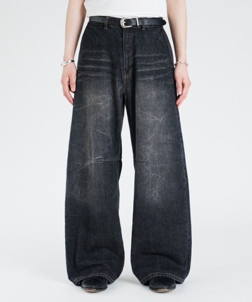 SINSS ワイドパンツ ジーンズ Vintage washed darts denim