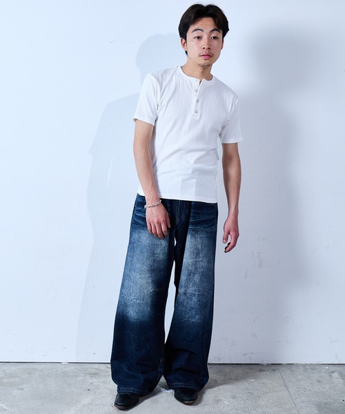 SINSS ワイドパンツ ジーンズ Vintage washed darts denim