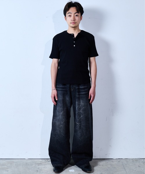 SINSS ワイドパンツ ジーンズ Vintage washed darts denim