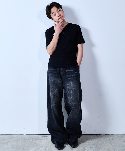 SINSS ワイドパンツ ジーンズ Vintage washed darts denim