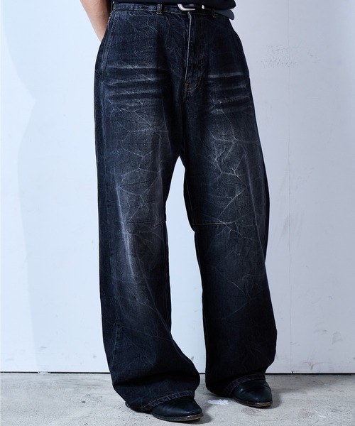 SINSS ワイドパンツ ジーンズ Vintage washed darts denim