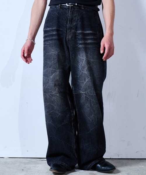 SINSS ワイドパンツ ジーンズ Vintage washed darts denim