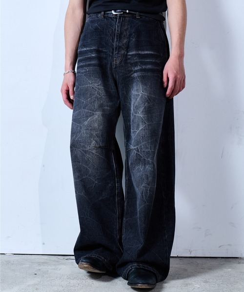 SINSS ワイドパンツ ジーンズ Vintage washed darts denim
