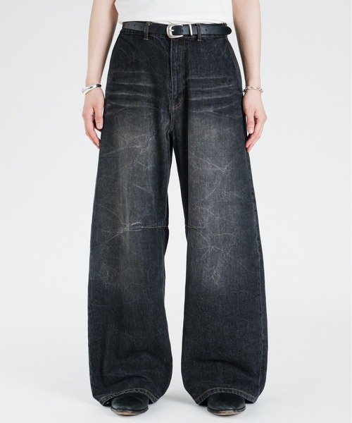 SINSS ワイドパンツ ジーンズ Vintage washed darts denim