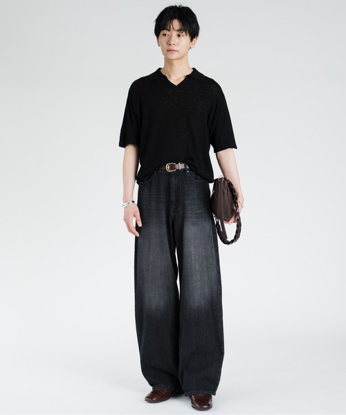SINSS ワイドパンツ ジーンズ Vintage washed darts denim