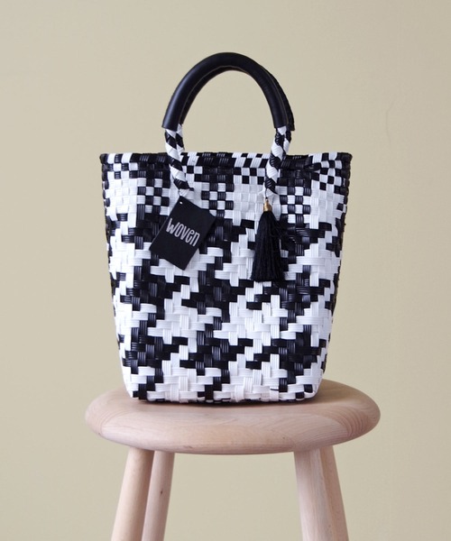 WOVEN かごバッグ ブラック・ホワイト かごバッグ カゴバッグ WOVEN (ウーヴン) / メキシコ製 ミニバッグ