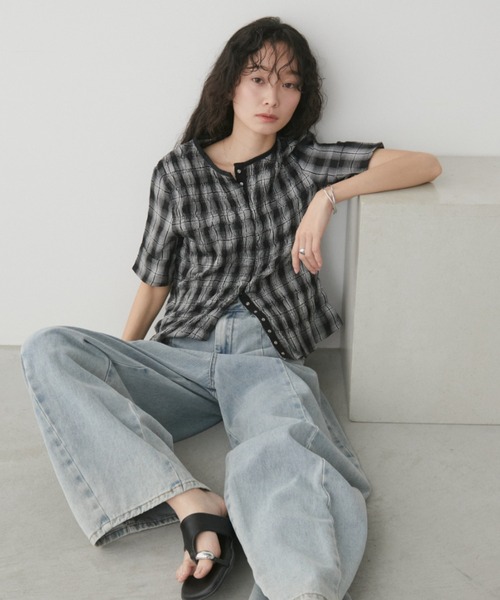 Aunt Marie's（アントマリーズ） tシャツ 半袖 シャーリングチェック