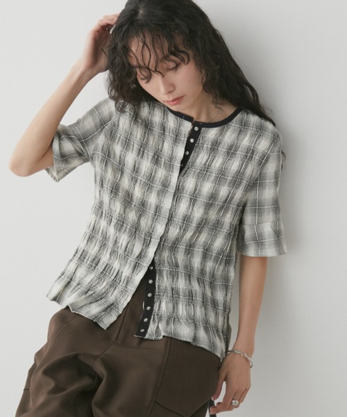 新品タグ付きtシャツ チェックスリーブプルオーバー レディース Aunt Marie's（アントマリーズ） tシャツ 半袖 シャーリングチェック