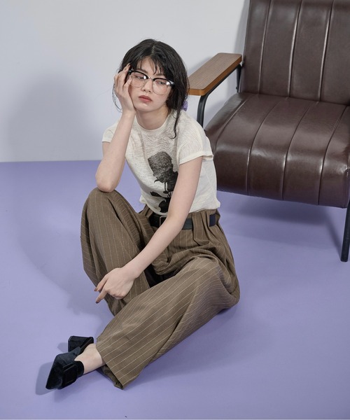 THE Yon ニット セーター フラワープリントフレンチスリーブシアー THE Yon ニット セーター フラワープリントフレンチスリーブシアー
