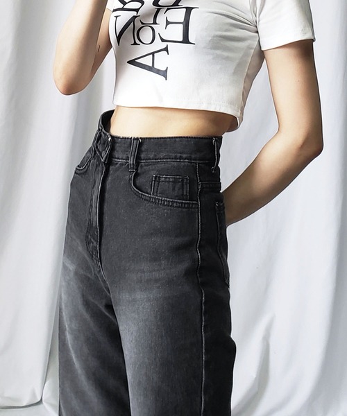 「me+em select」 デニムパンツ SMALL ブラック系その他 レディース_画像7