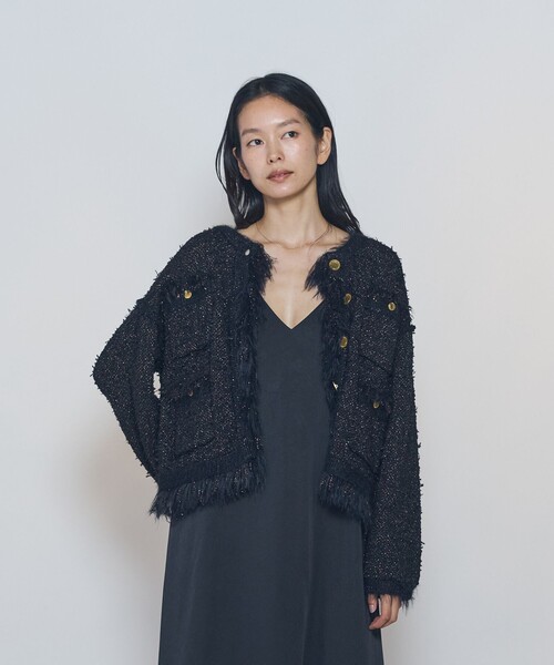 美品✨エストネーション ESTNATION ノーカラー ツイードニットジャケット ESTNATION（エストネーション） ジャケット ノーカラージャケット