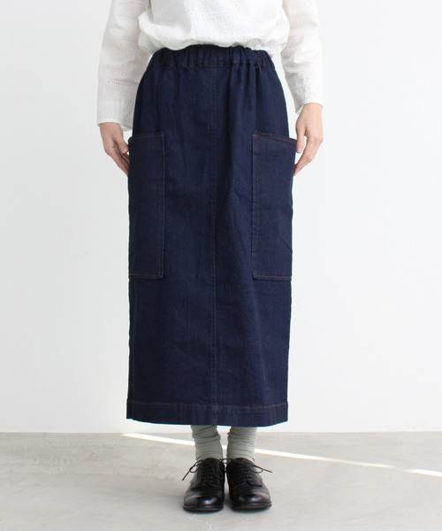 yuni bulle de savonウール　カシミヤ　タイトスカート yuni デニムスカート 「WEB限定」 ムラ糸デニム タイトスカート