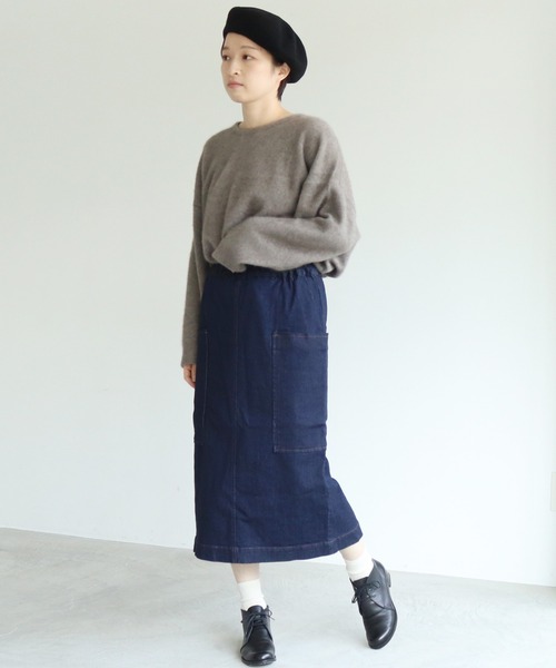 yuni bulle de savonウール　カシミヤ　タイトスカート yuni デニムスカート 「WEB限定」 ムラ糸デニム タイトスカート