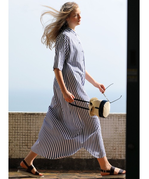 ワンピース シャツワンピース 綿麻ストライプワンピース Zozotown Yahoo 店 通販 Yahoo ショッピング