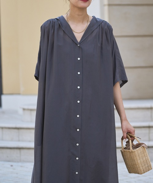 美品■自由区■コットンシルク ロング フレア ワンピース■グレー■40サイズ 美品□自由区□コットンシルク ロング フレア ワンピース