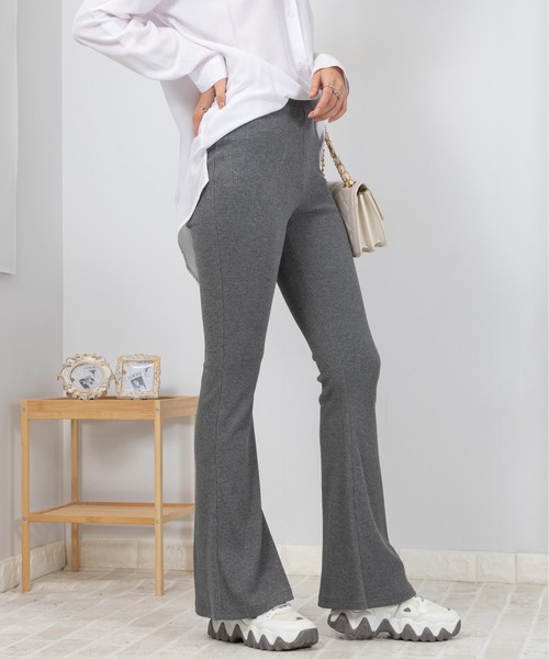 新品　リブフレアパンツ antiqua パンツ リブフレアパンツ レディース : ZOZOTOWN Yahoo