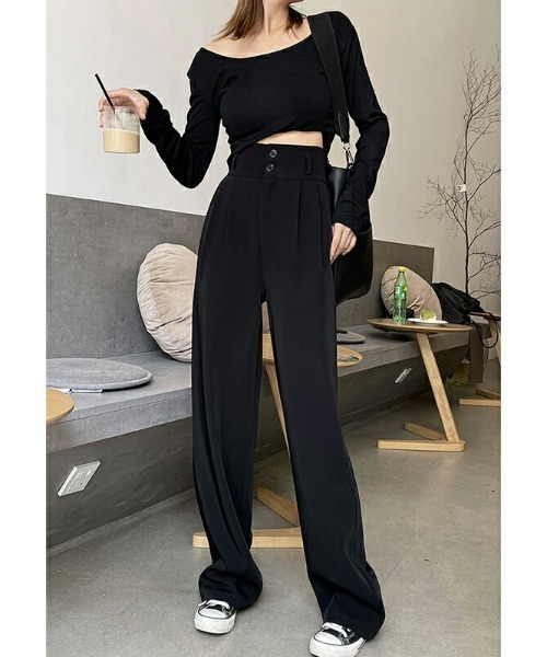 ハイウエストパンツ COCOMOMO スラックス パンツ ハイウエストワイドスラックス レディース