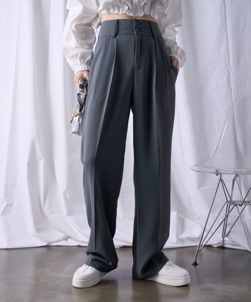 ハイウエストパンツ COCOMOMO スラックス パンツ ハイウエストワイドスラックス レディース