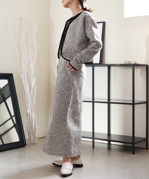 ★新品タグ付き★ルルウィルビー ノーカラー ツイードジャケット アイボリー ULEULA（ウルア） ジャケット ノーカラージャケット ツイードノー