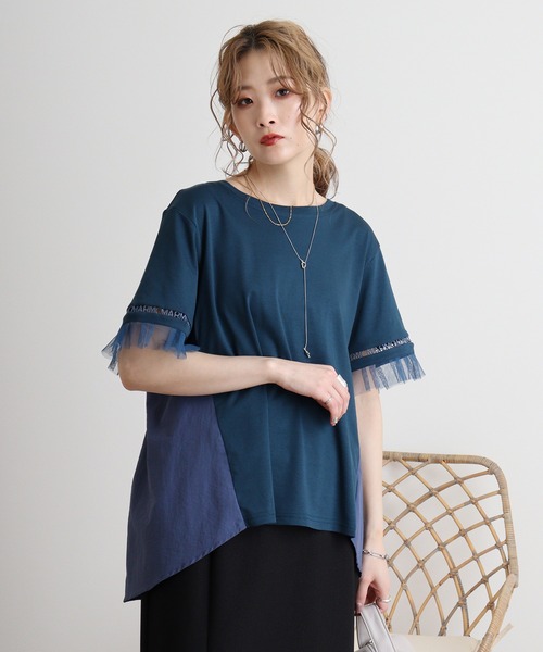 tシャツ AnnaNicola ロゴレースカットソー レディース