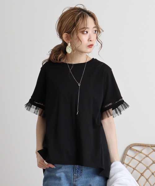tシャツ AnnaNicola ロゴレースカットソー レディース Anna Nicola tシャツ AnnaNicola ロゴレースカットソー