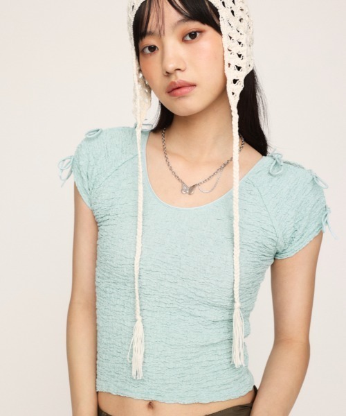 トップス ribbon tee SLY tシャツ 2WAY RIBBON JQ TOPS ツーウェイ リボン ジャガード