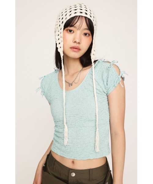 tシャツ Many Ribbon Color top レディース SLY tシャツ 2WAY RIBBON JQ TOPS ツーウェイ リボン ジャガード