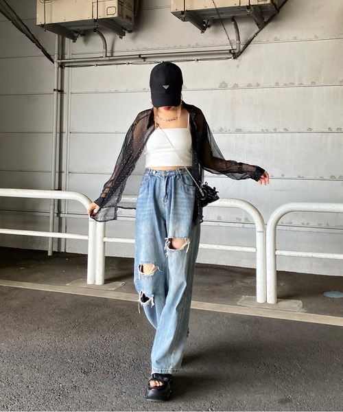 seyto サイズ1 / ラインストーンベロアシアーシャツ seyto（セイト）の「Rhinestone velours sheer shirt / ライン