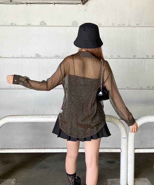 ブラウス シャツ ラインストーン付きシアーブラウス　シャツ・ブラウス レディース non-hedge ブラウス シャツ ラインストーン付シアーシャツ