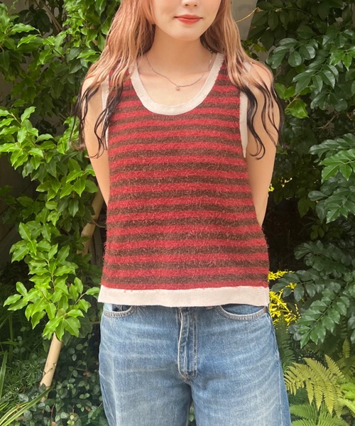 タンクトップ ノースリーブ Waist Slash Tank Top（ウエストスラッシュ タンクトップ） レディース タンクトップ ノースリーブ back slit shaggy border tank top