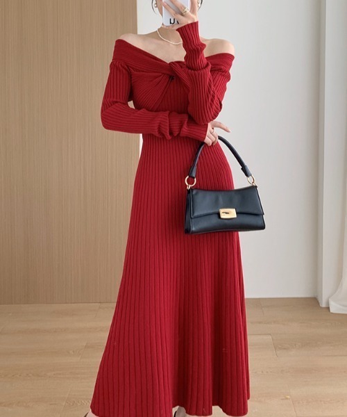 HERMES ロングワンピース ベルトネック ステッチデザイン