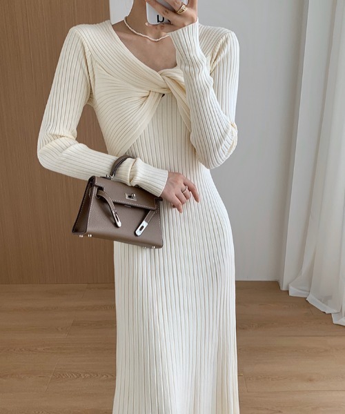 期間限定 数量限定 HERMES ロングワンピース ステッチデザイン ベルトネック ワンピース