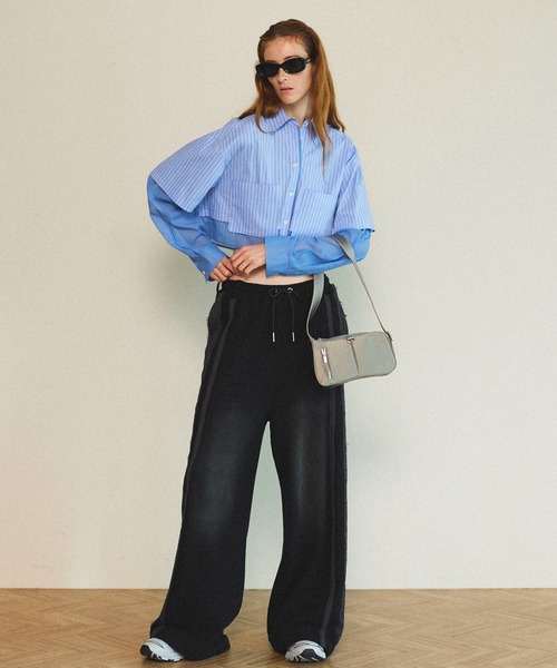 メゾンスペシャル　シアーレイヤードショートシャツ　ブルー MAISON SPECIAL ブラウス シャツ Layered Sheer Fabric Short