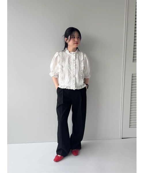 上品レトロブラウス　フリルブラウス　レースブラウス　ブラック光沢　ドレスシャツ レースフリルブラウス |【公式】Chestyオンラインショップ