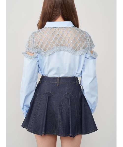 Darich ブラウス シャツ ブロックレースドッキングブラウス