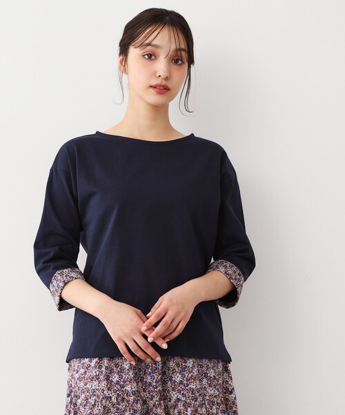 tシャツ 「洗える／コットン100％／同柄アイテムあり」アマイア ディッツィー柄袖見返しプルオーバー レディース LAURA ASHLEY tシャツ 「洗える／コットン100％／同柄アイテム