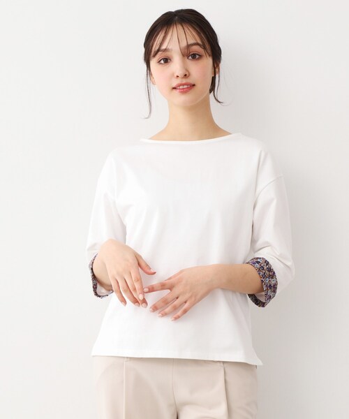 tシャツ 「洗える／コットン100％／同柄アイテムあり」アマイア ディッツィー柄袖見返しプルオーバー レディース LAURA ASHLEY tシャツ 「洗える／コットン100％／同柄アイテム