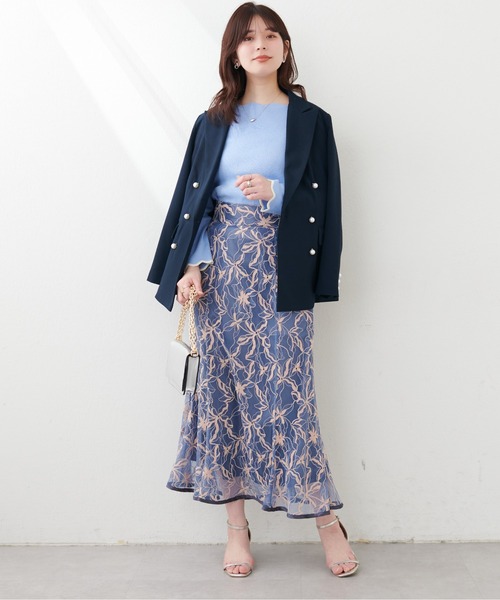 新品タグ有✨ osono長さ変えれるパイピングレーススカート ネイビー 花柄 natural couture スカート osono長さ変えれるパイピングレース