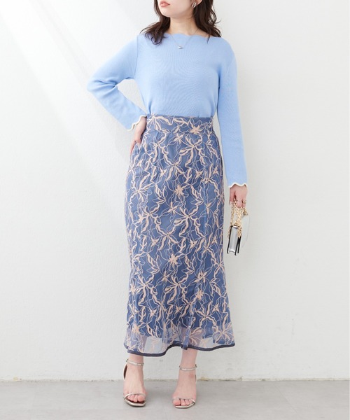 新品タグ有✨ osono長さ変えれるパイピングレーススカート ネイビー 花柄 natural couture スカート osono長さ変えれるパイピングレース