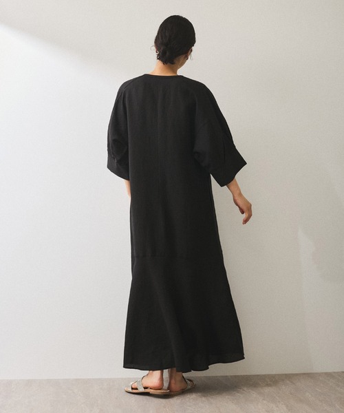 ☆美品☆ADAM ET ROPE' リネンボリュームスリーブワンピース黒フリー ADAM ET ROPE' ワンピース 「WEB限定」・「新色追加」リネン