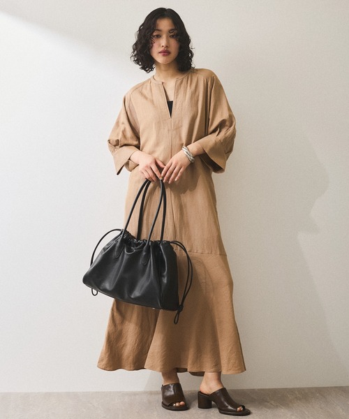 ☆美品☆ADAM ET ROPE' リネンボリュームスリーブワンピース黒フリー WEB限定】リネンボリュームスリーブワンピース / tampo / ADAM