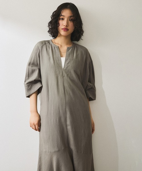 【未使用美品】リネン ボリュームスリーブ ADAM ET ROPE' ワンピース SALE】ADAM ET ROPE´/リネンボリュームスリーブワンピース