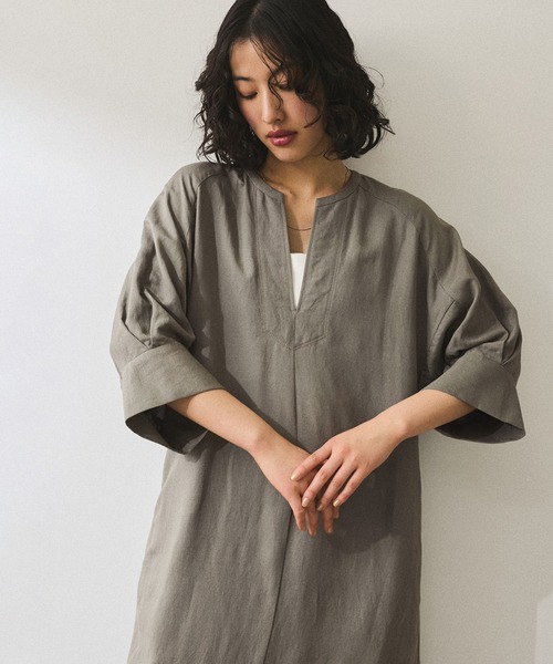 ☆美品☆ADAM ET ROPE' リネンボリュームスリーブワンピース黒フリー ADAM ET ROPE' ワンピース 「WEB限定」・「新色追加」リネン