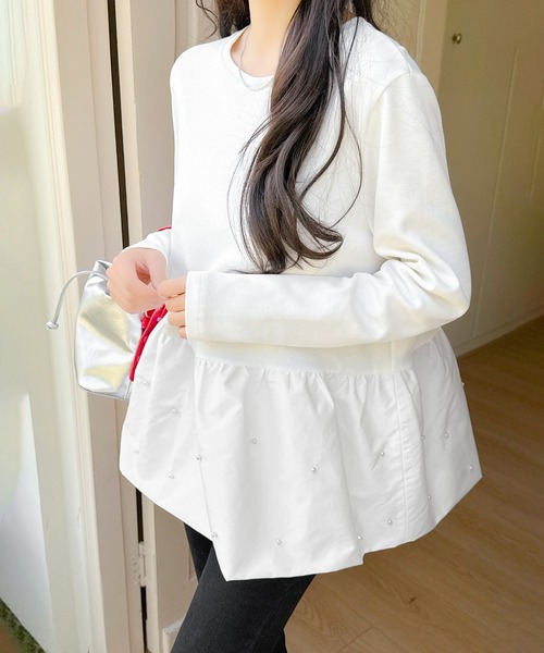 新品未使用✨パールペプラムトップス完売色! tシャツ パール付き ペプラムトップス レディース : ZOZOTOWN Yahoo!店
