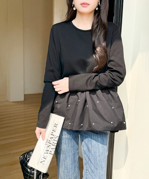 tシャツ パール付き ペプラムトップス レディース : ZOZOTOWN Yahoo!店