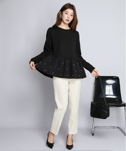 新品未使用✨パールペプラムトップス完売色! tシャツ パール付き ペプラムトップス レディース : ZOZOTOWN Yahoo!店