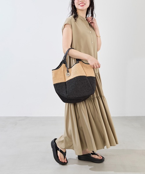 美品✨ マルコマージ 雑材 トートバッグ ラフィア風 ストロー ブラック A4 美品✨ マルコマージ 雑材 トートバッグ ラフィア風 ストロー